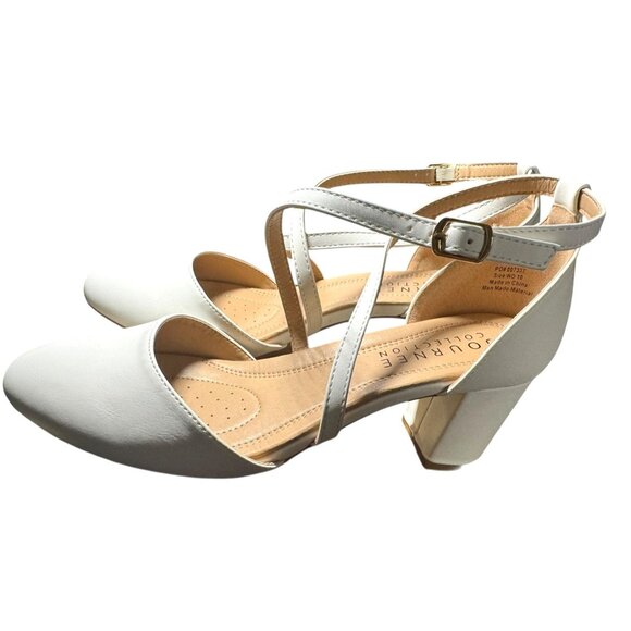 Journee Collection White Faux Leather Cross Strap Heels Size 10 NWB - Picture 5 of 10